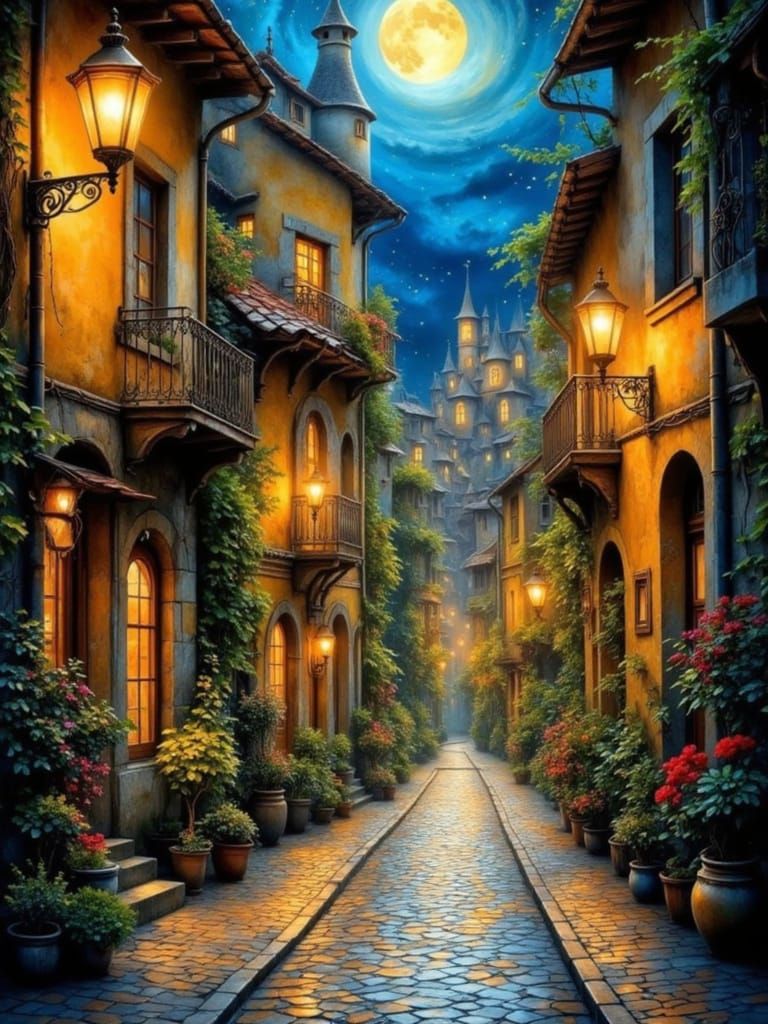 Whimsical Street Scene in a Dreamlike World
