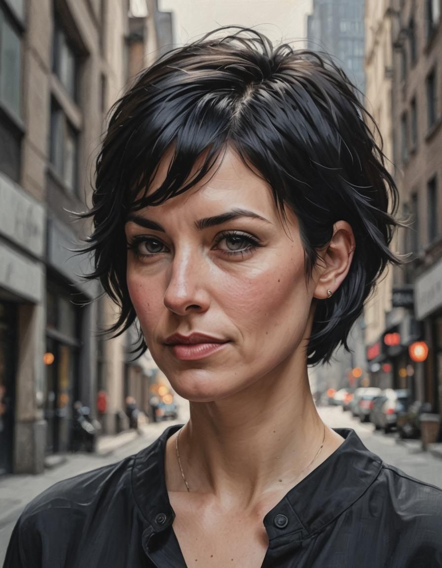 Realistic Portrait of Edgy Woman in City