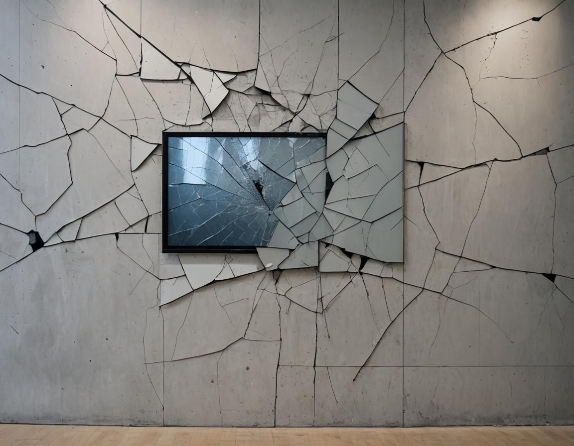 Cracked LCD Screen in Modern Art Gallery