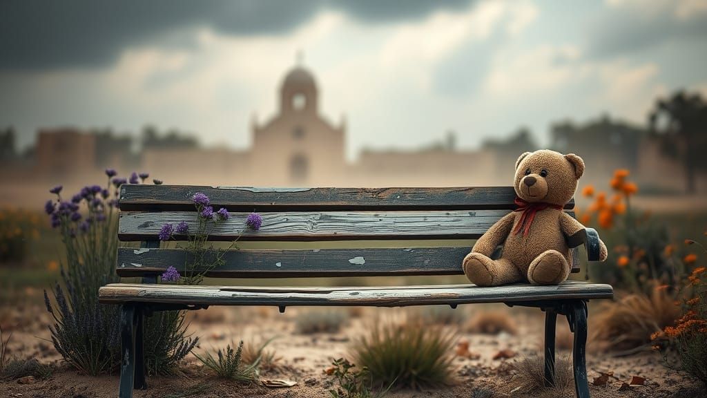 Folk Art Canvas of Mysterious Summer Scene with Blooming Flo...