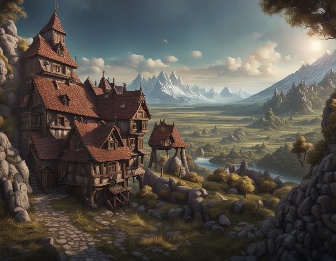 Medieval Fantasy City View in Detailed Matte Painting