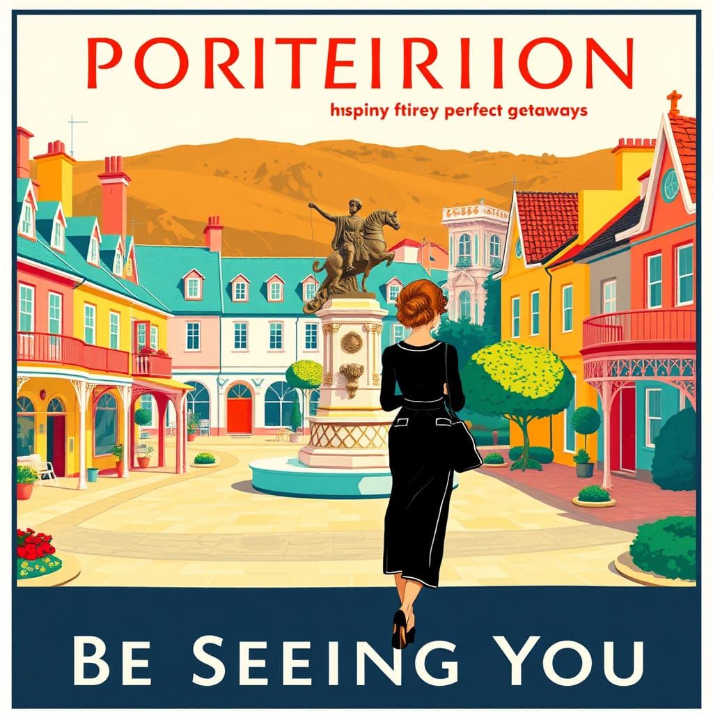 Portmeirion Travel Poster in Mid-Century Style