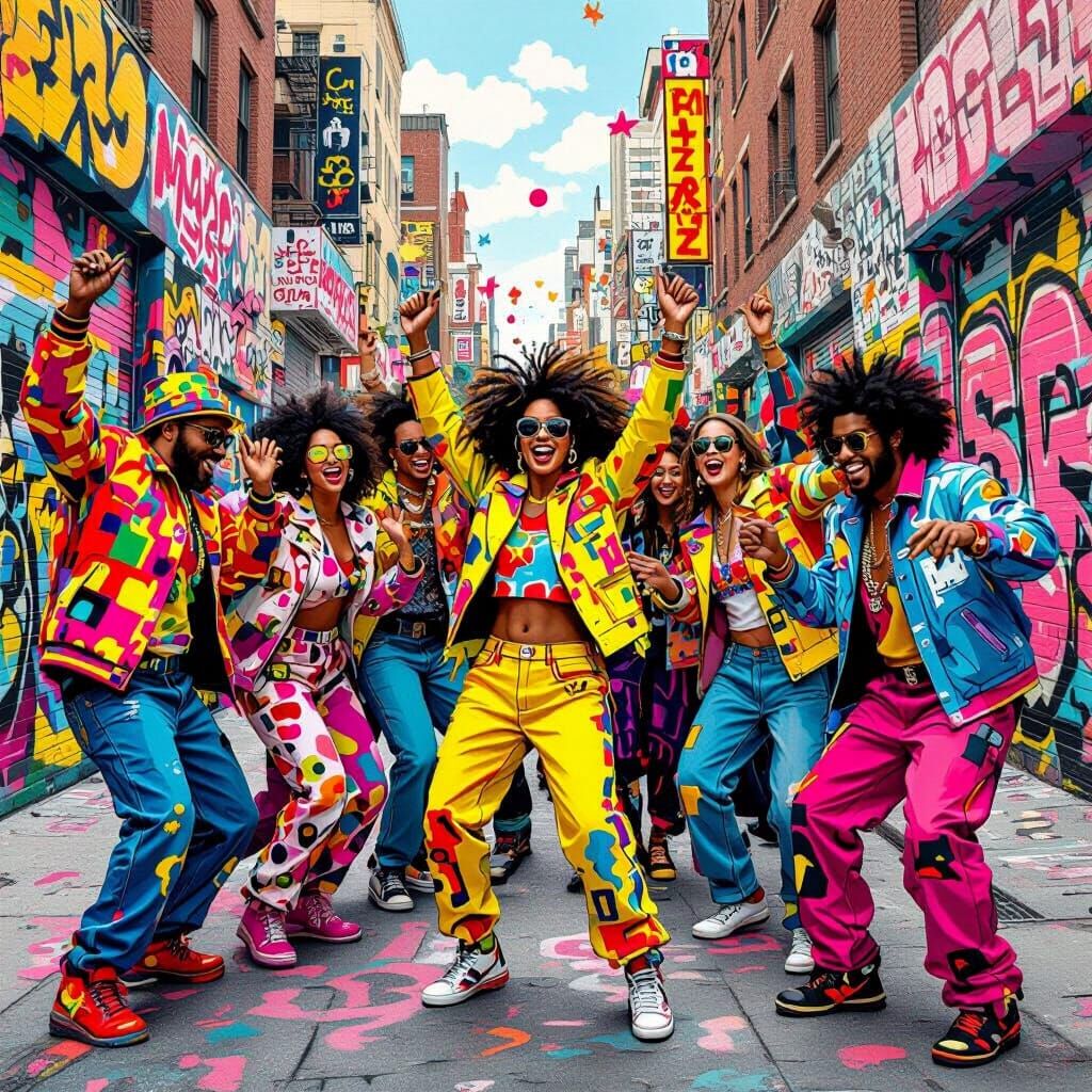 Dynamic Street Mural of Celebratory Dancing