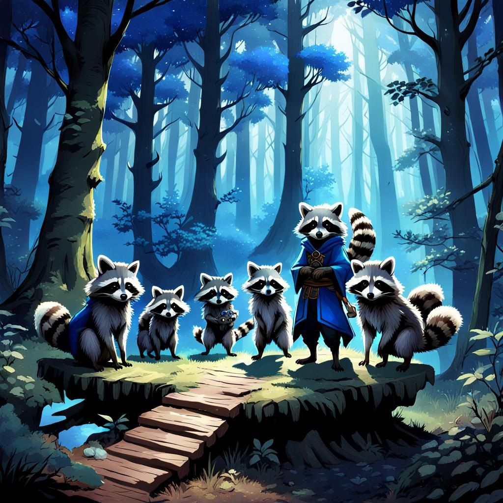 Earth Genasi Druid with Ghostly Raccoons, 3D Anime Art