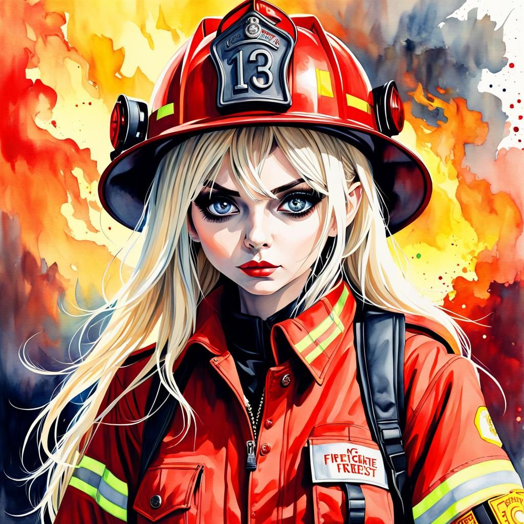 Taylor Momsen as Firefighter in Watercolor