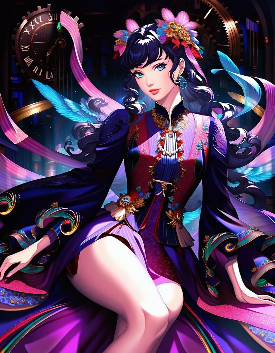 Ethereal Noble Lady in Shimmering Steampunk Fantasy