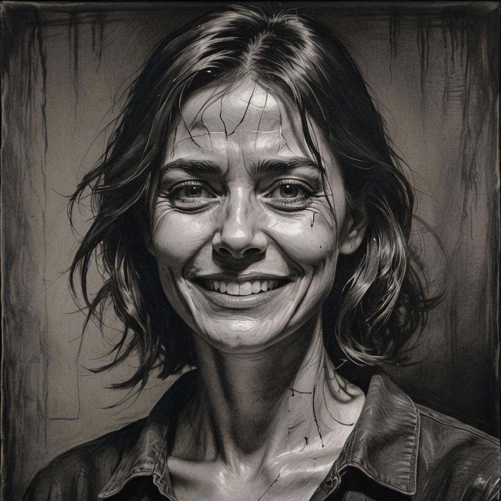 Emotional Charcoal Portrait of Woman with Tears