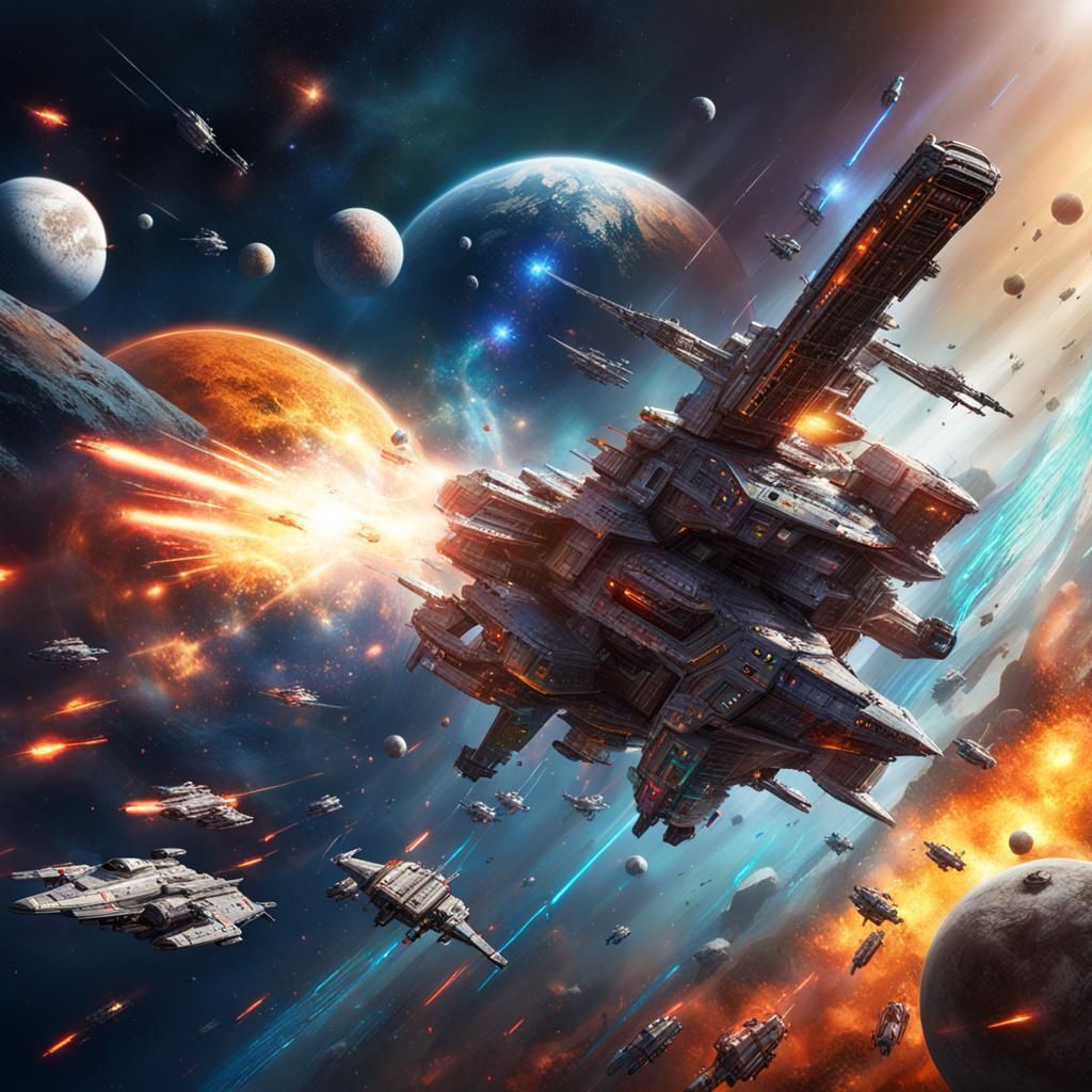 Epic Space Battle in Hyperrealistic Style