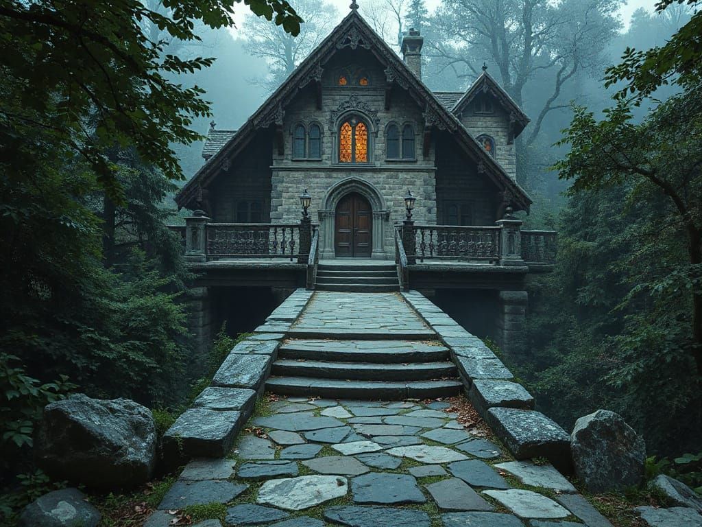 Elaborate Medieval Building at End of Stone Path