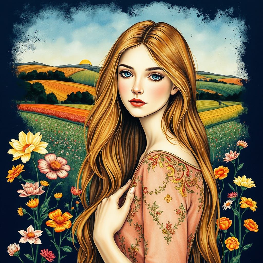 Woman in Garden: Klimt and Art Deco Style