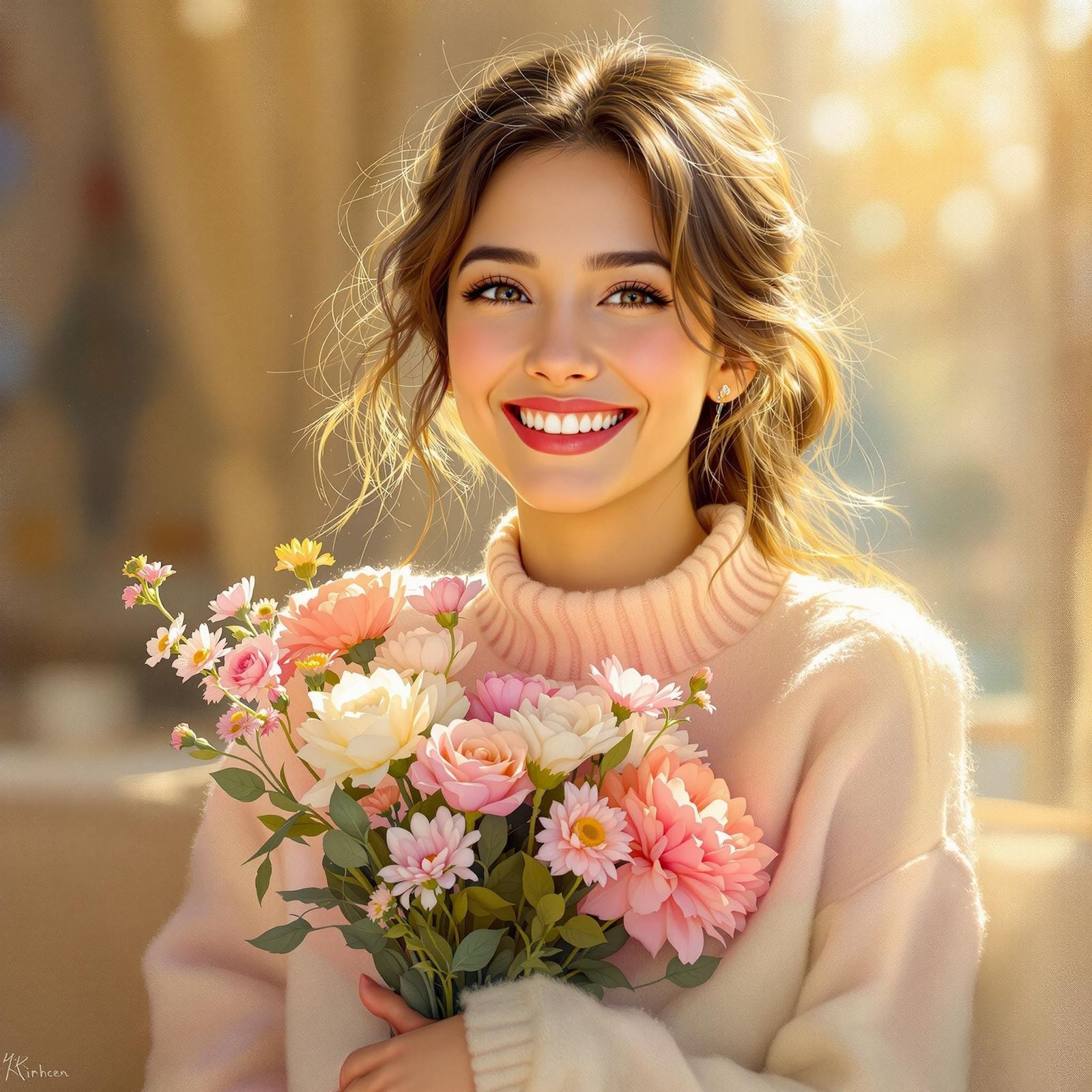 Warm Portrait of a Happy Mom in Impressionist Style