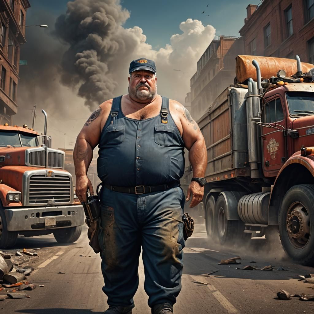 Hyperrealistic Truck Driver Portrait: Detailed Digital Art