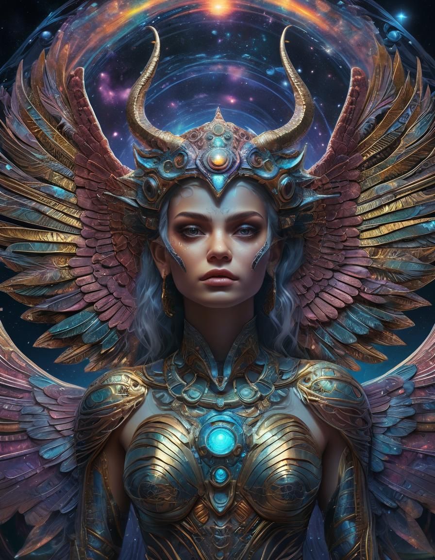 Winged Piranha Woman in Astral Cosmic Style