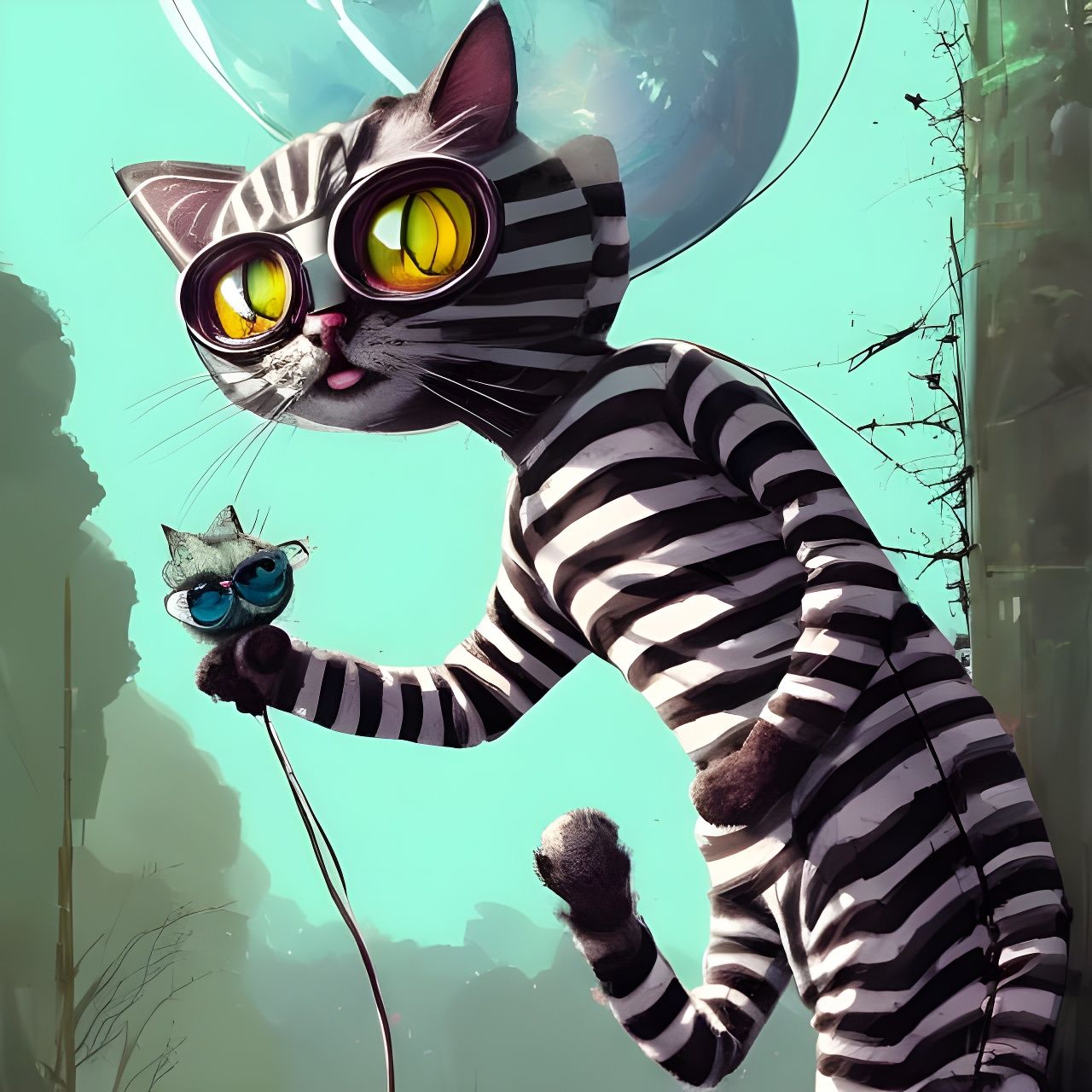 Adorable Burglar Cat with Big Eyes: Cartoon Style