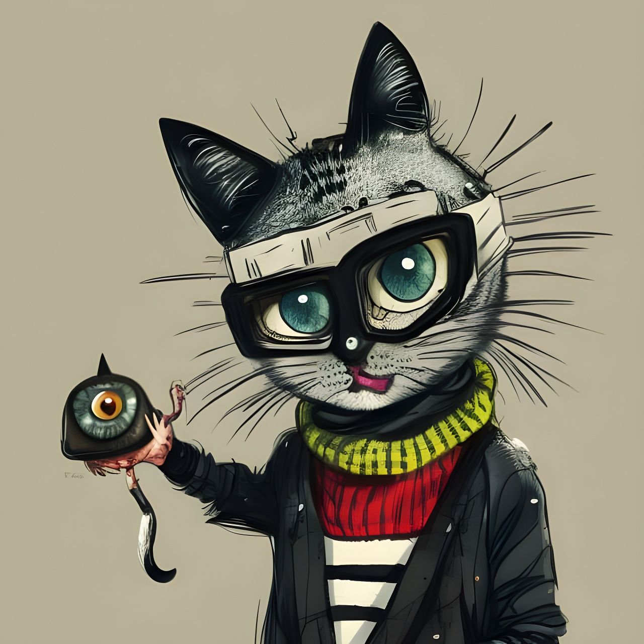 Adorable Cat Burglar in Cartoon Style