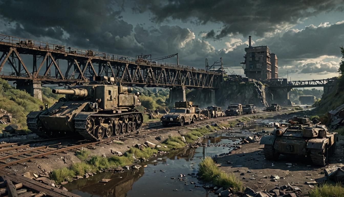 Dieselpunk Artillery Gun in Ruined Wasteland