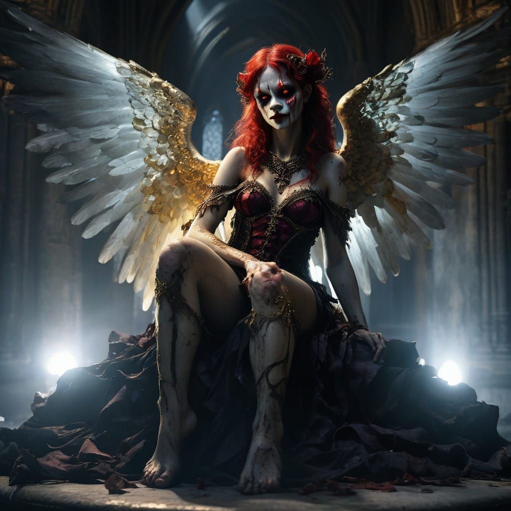 Dark Fantasy Horror Angel with Zombie Monkey