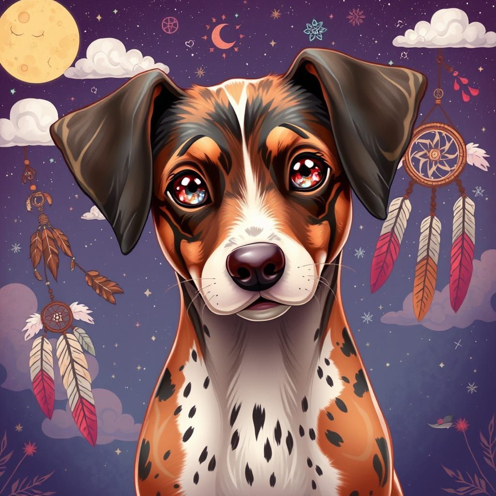 3D Catahoula Cur with Indian Motifs in Anime Style