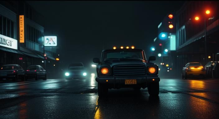 Night Drive: Cinematic Neon Reflections on Wet Asphalt