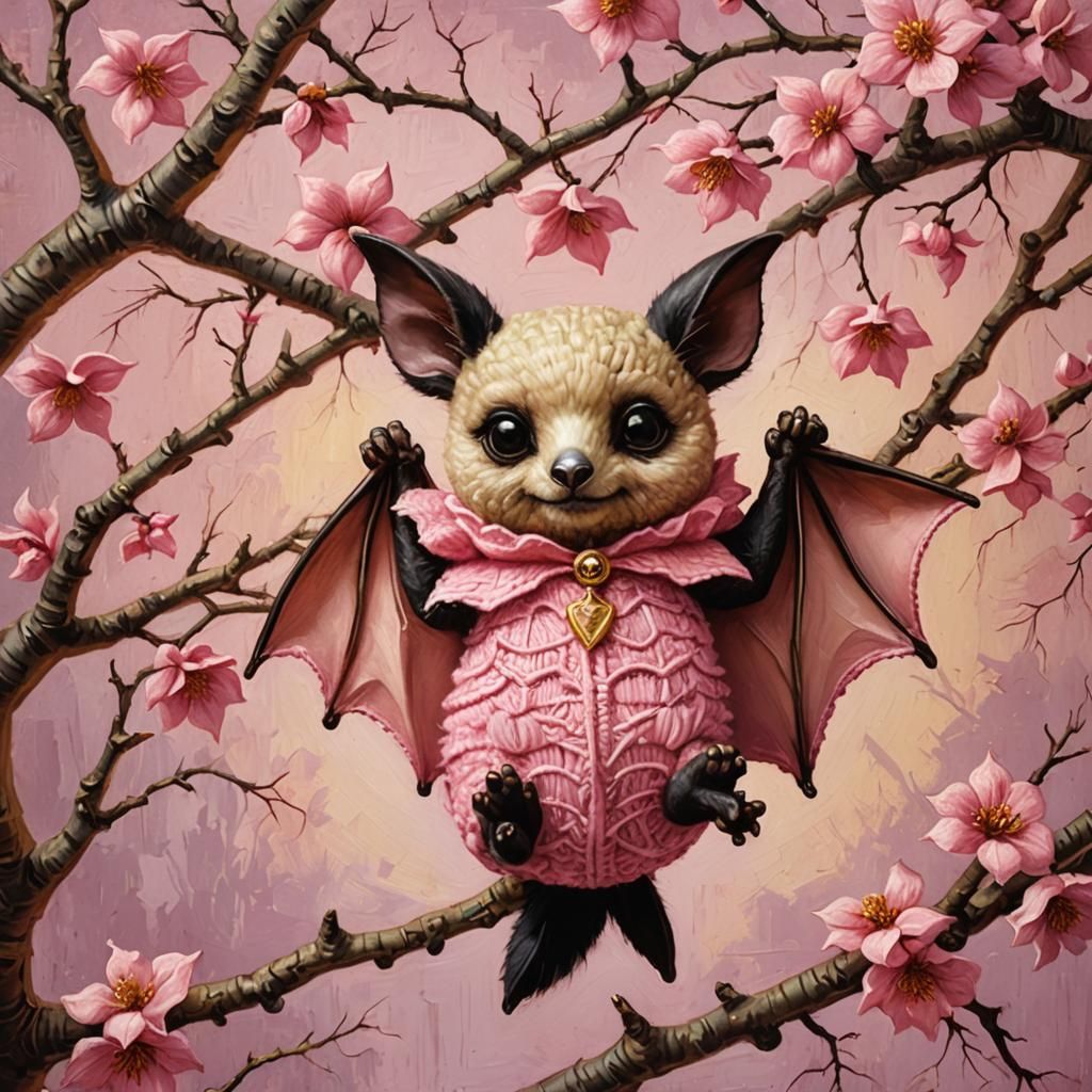 Amigurumi Bat in Tretchikoff Inspired Oil Painting