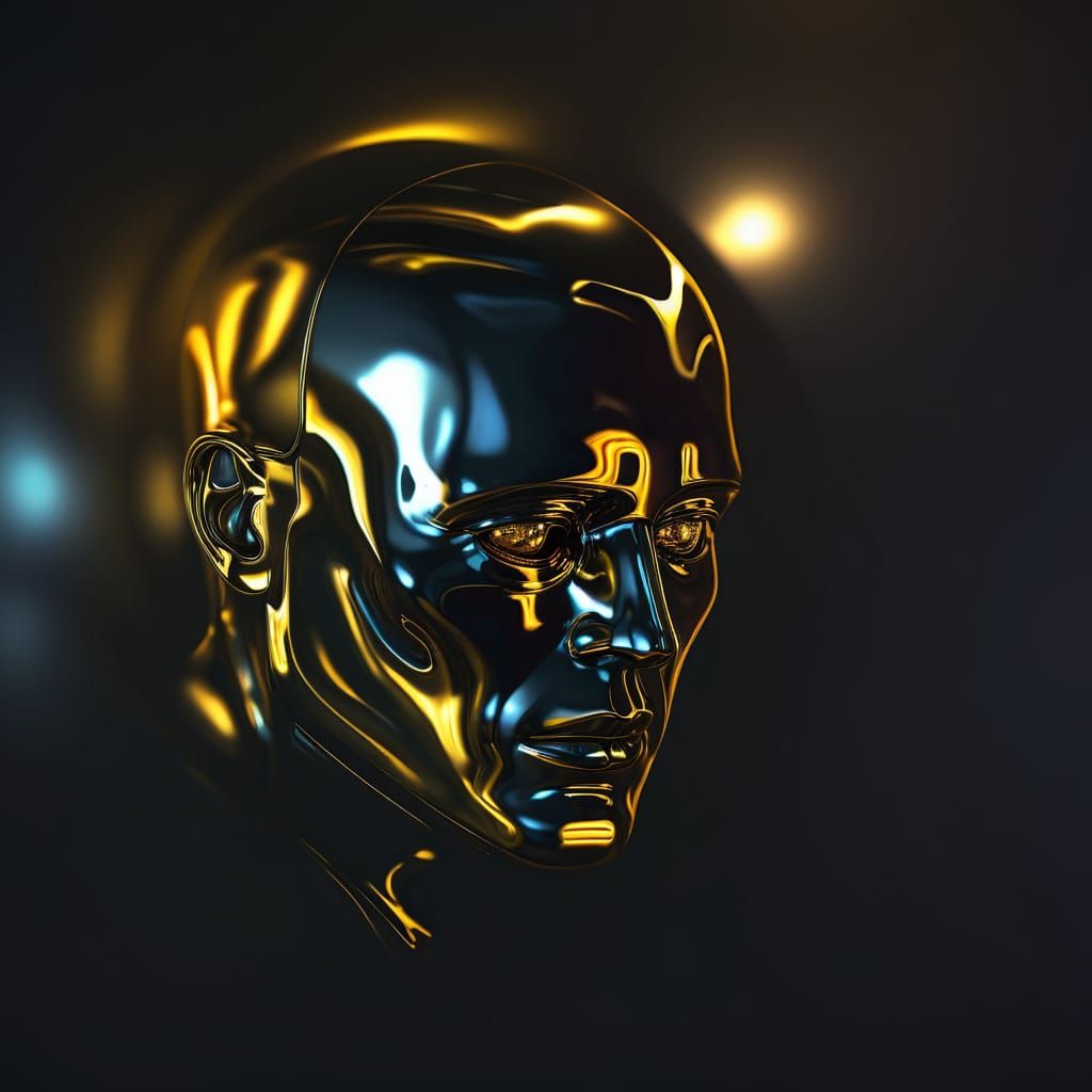 Surreal Oil Painting of Chrome Reflecting a Face in Vibrant ...