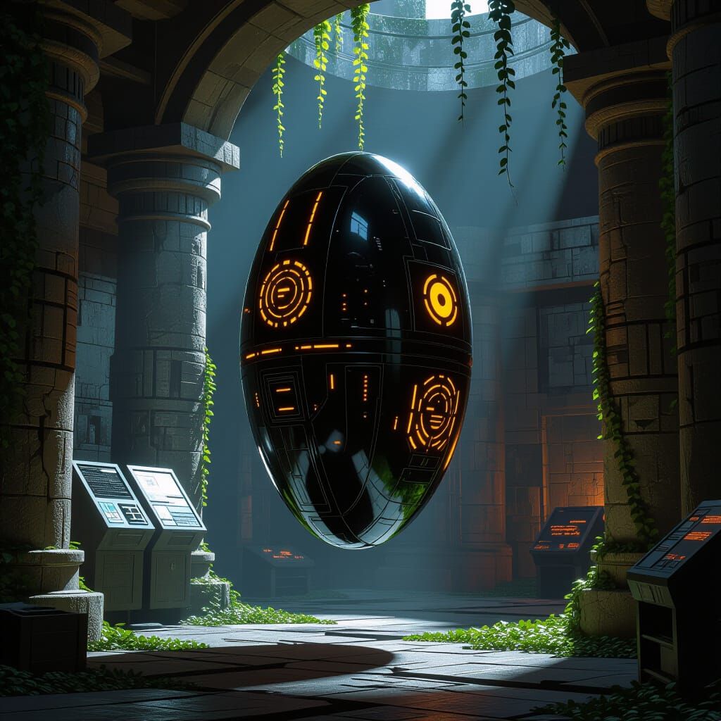 Ancient Rakatan Medical Droid in Stone Chamber