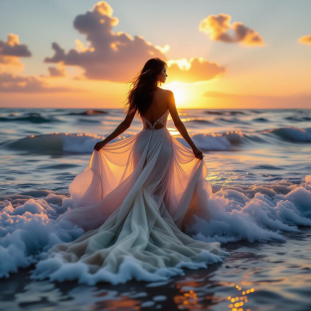 Sensual Princess Emerges From Psychedelic Sea Waves