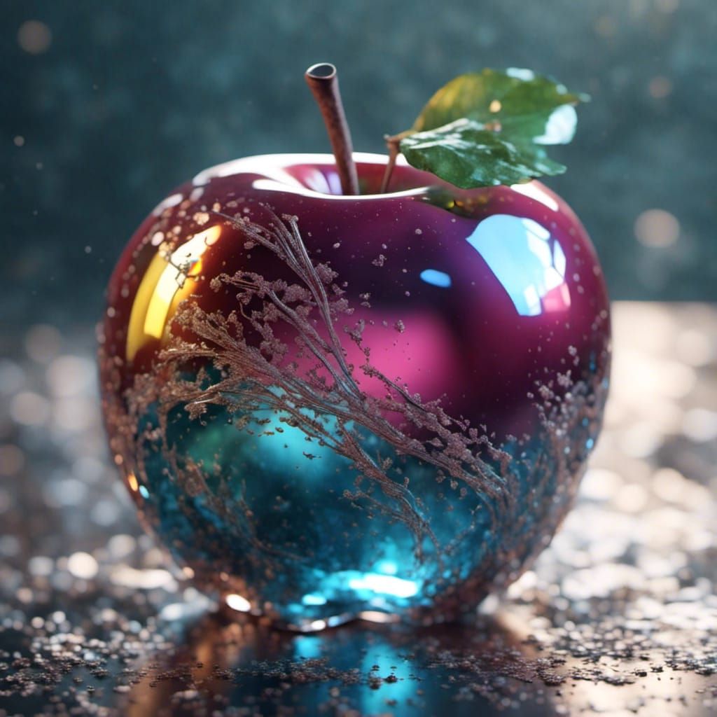 Reflective Chrome Apple: Photorealistic Digital Art