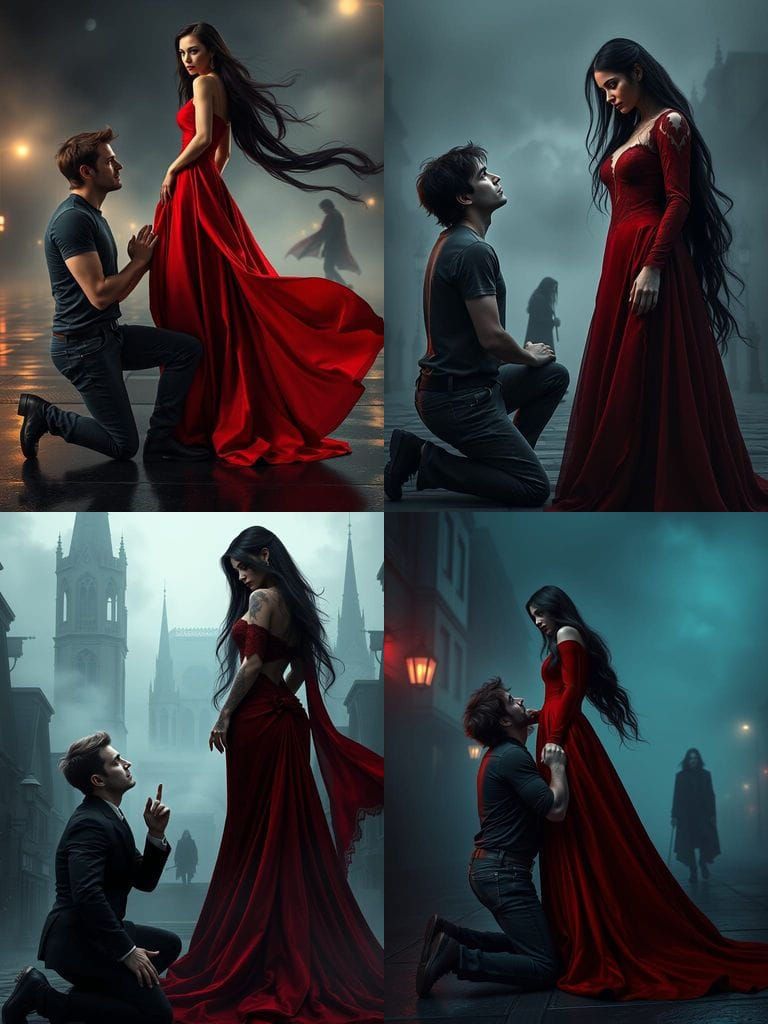 Romantic Gothic Fantasy Scene in Detailed Matte Painting Sty...