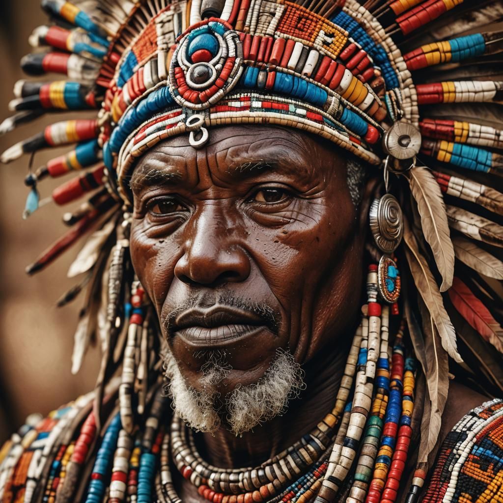 Colorful Beaded Headdress in African Art Style