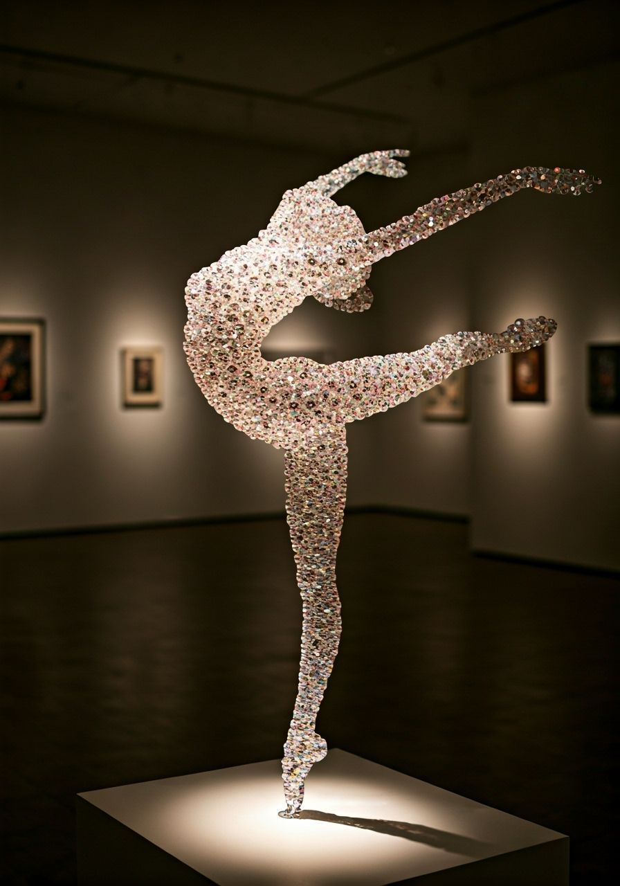 Glass Bead Sculpture of Dancer in Gallery