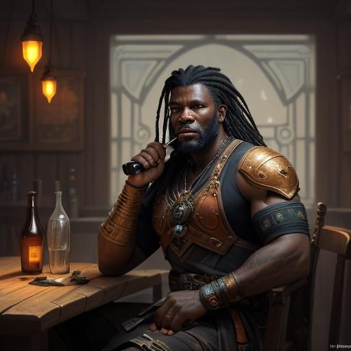 Dwarf in Tavern, Hyperdetailed Digital Art