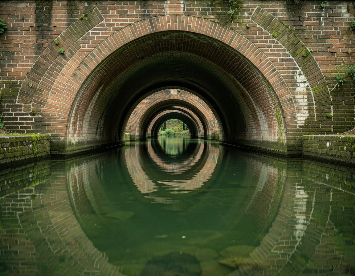 Serene Brick Archway Reflected in Calm Water