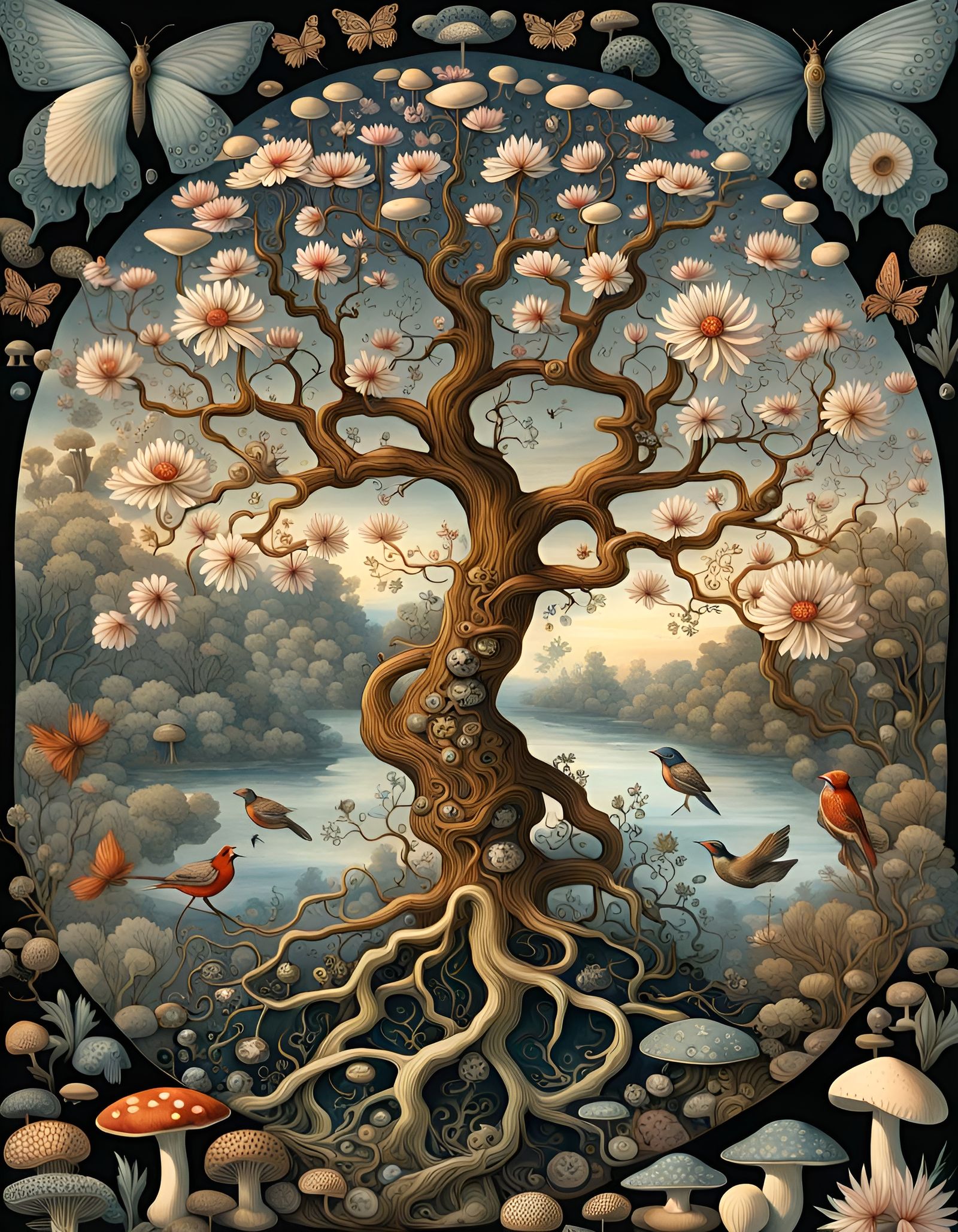 Cosmic Tree of Life: Haeckel-Inspired Watercolor