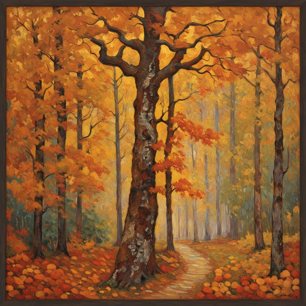 Autumn Landscape Oil Painting in Neo-Impressionist Style