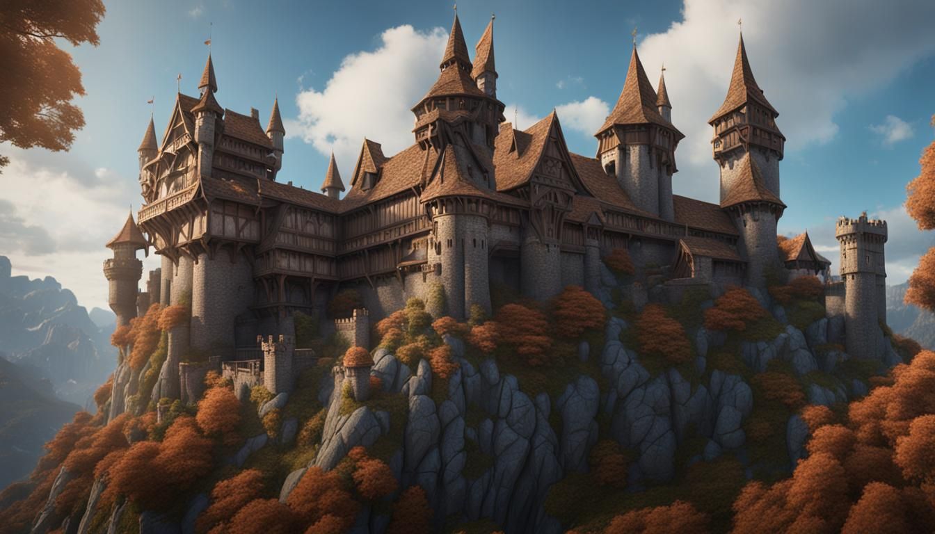 Fantastical Wooden Medieval Castle Concept Art
