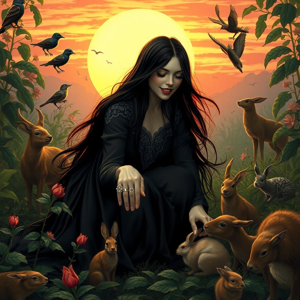 Dark Witch in Mystical Forest: Fantasy Art
