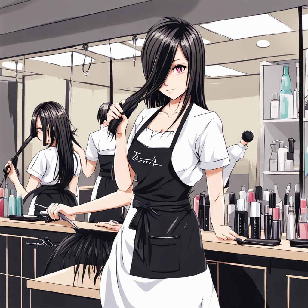 Hairdresser Cutting Hair in Anime Style