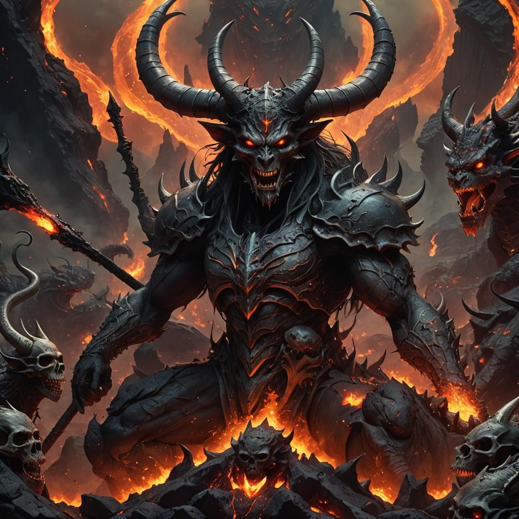 Devil on Skulls in Dark Fantasy Anime Art