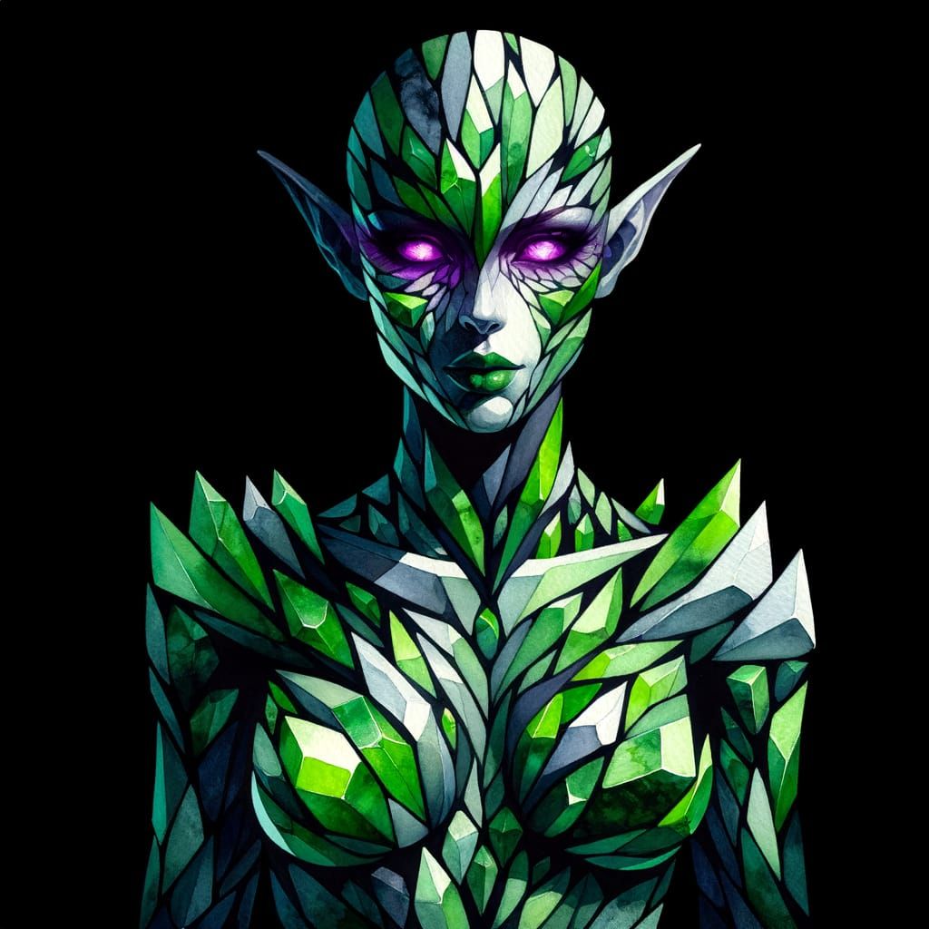 Undead Crystal Elf in Stylized Watercolour