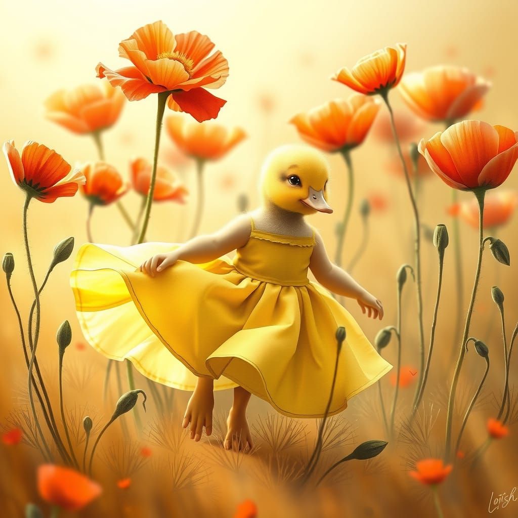 Duckling's Dance in a Poppy Field