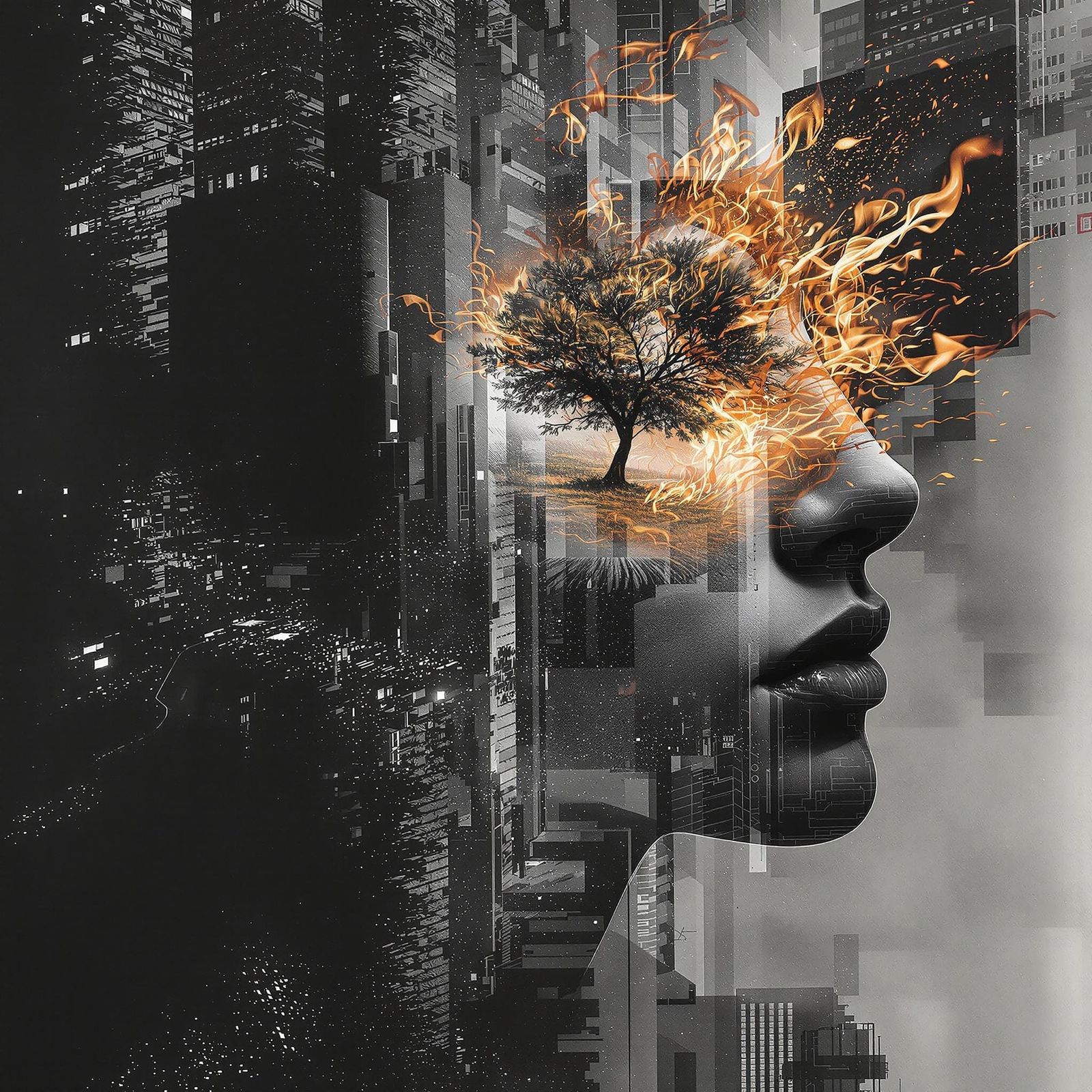 Irregular Face Portrait with Double Exposure