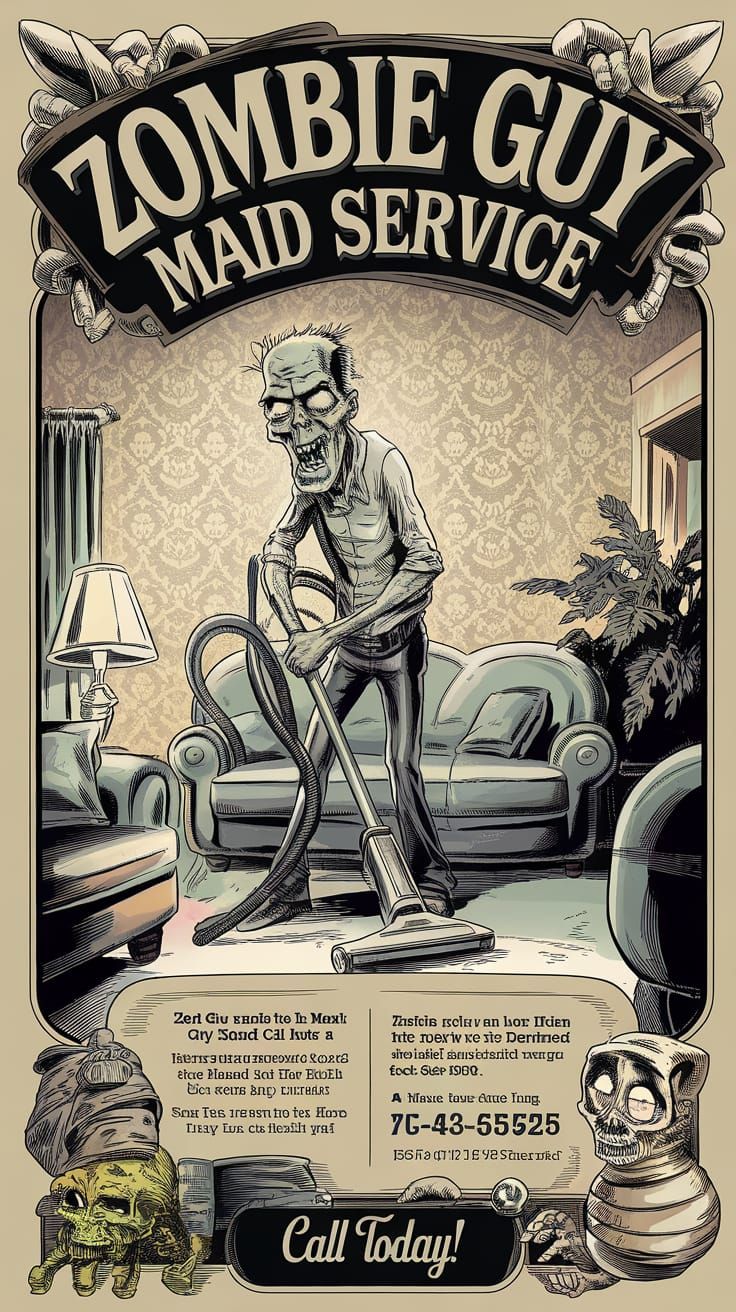 Zombie Maid Service: Retro Cartoon Ad
