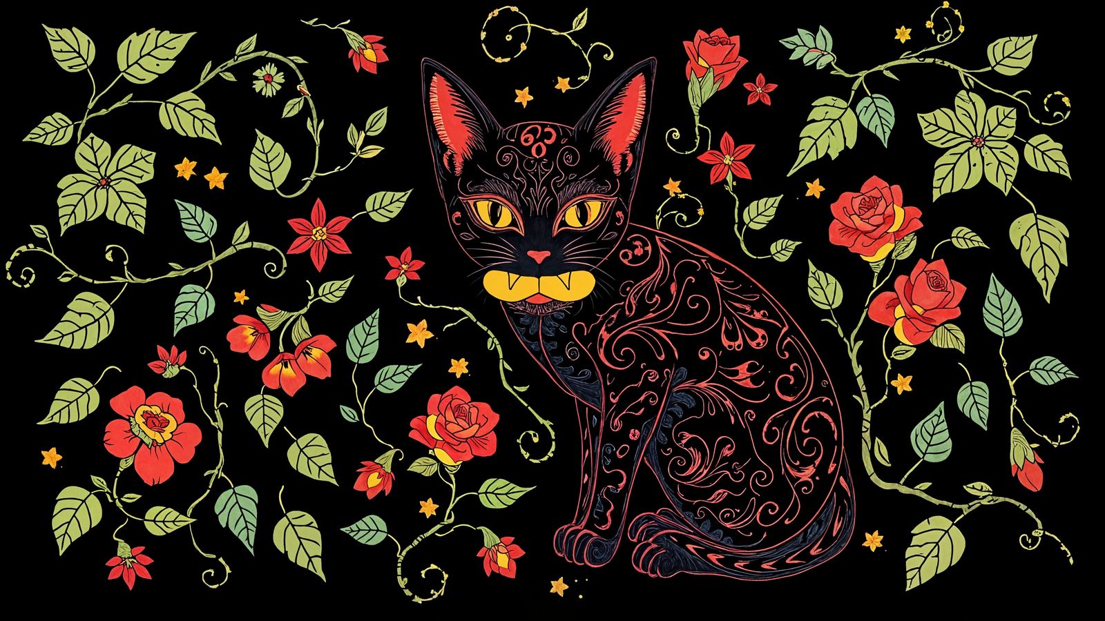 Elegant Medieval Cat Figures in Illuminated Manuscript Style