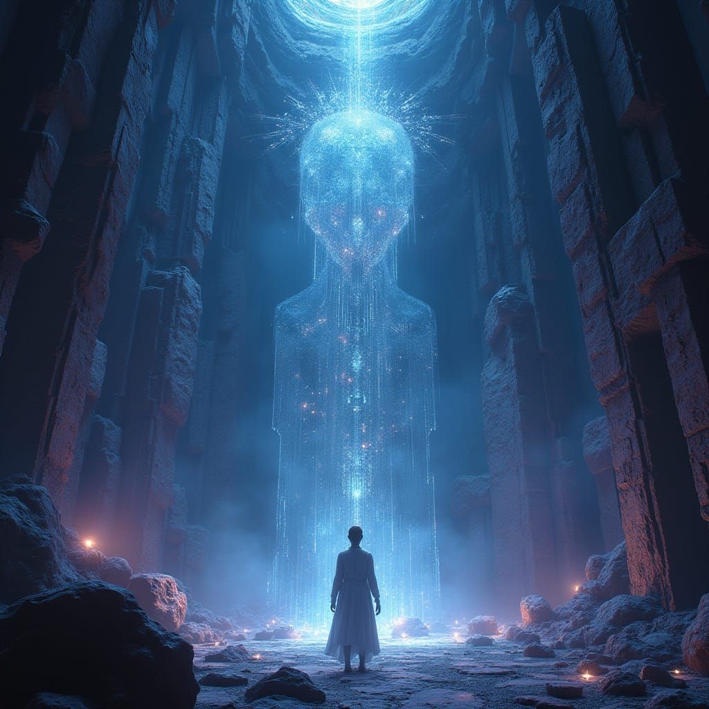 Colossal Memory-Ore Vault with Humanoid Oracle