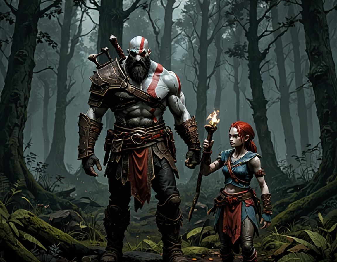 Kratos and a female sprite