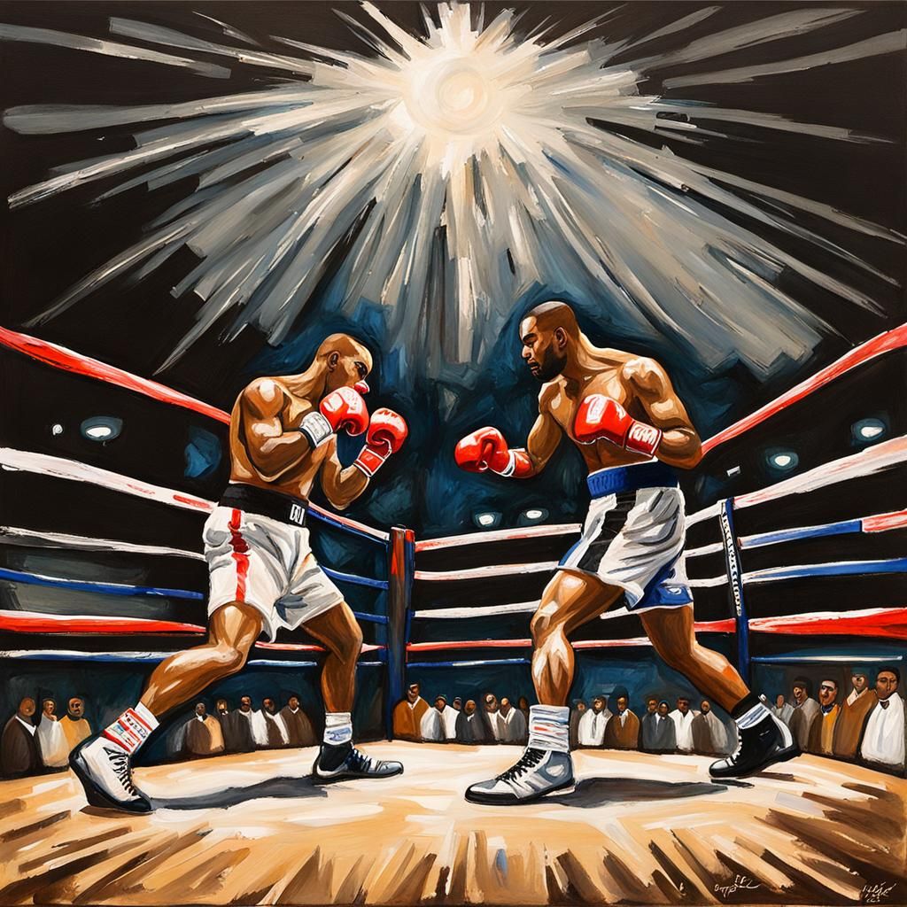 Intense Underground Boxing Match in Gouache Style