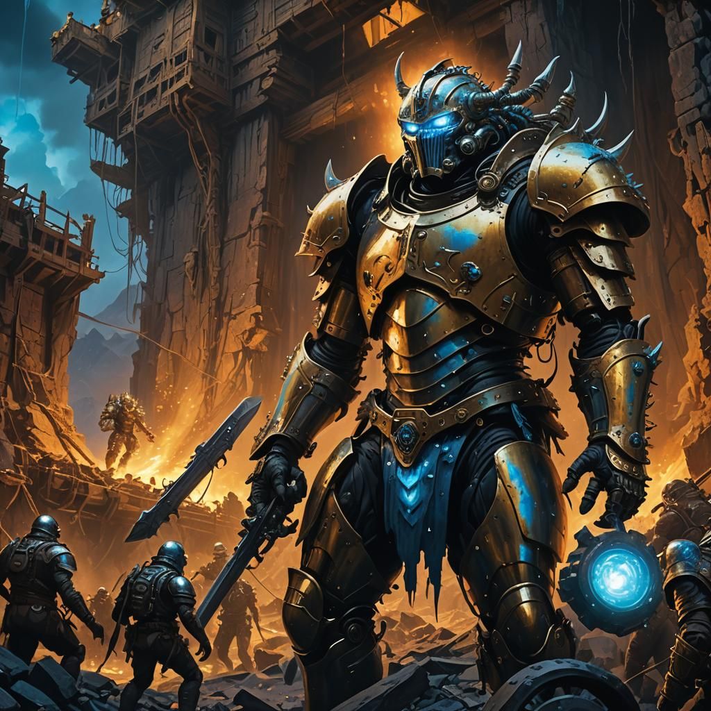Armored Monster Invades Gold Mine: Dark Fantasy Art