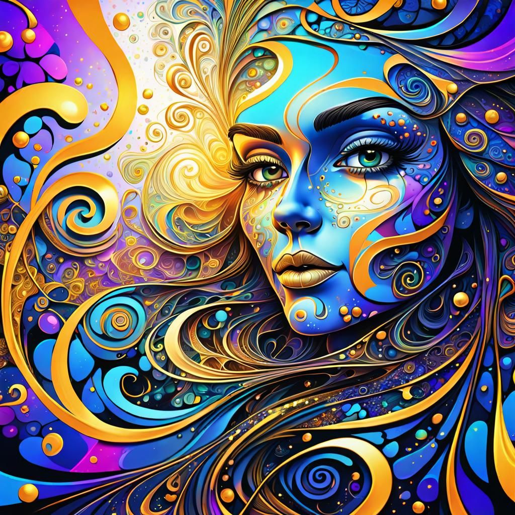 Psychedelic Witch Portrait in Cartoon Style