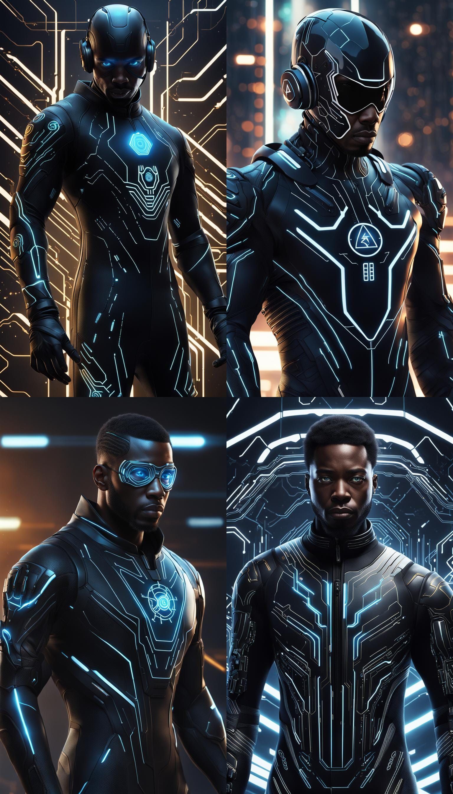 Heroic Sci-Fi Black Man in Futuristic Suit